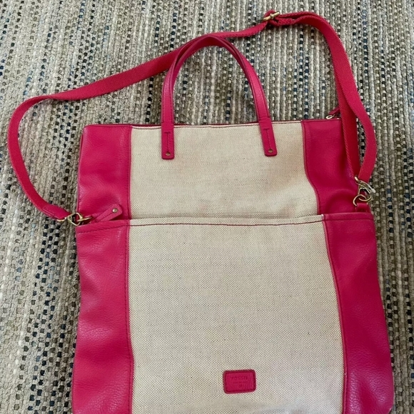 Fossil Explorer Red and Tan Messenger Canvas Crossbody Tote NWOT - Picture 2 of 13